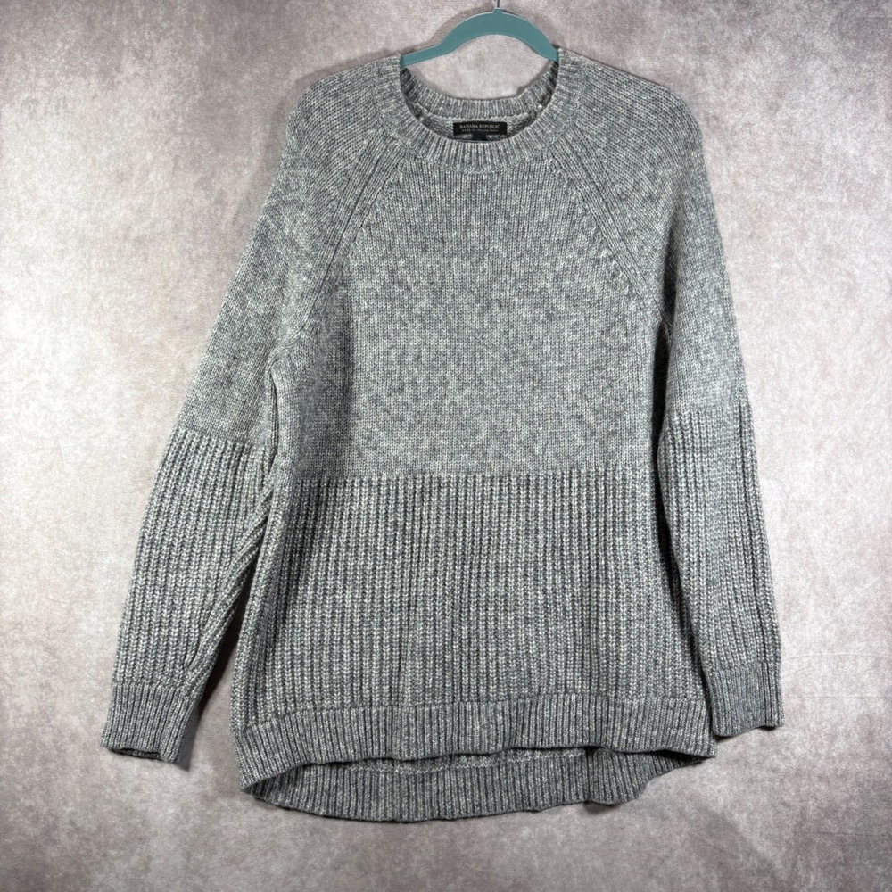 Banana Republic Sweater Women XL Grey Italian Yarn Wool Blend Ribbed Knit Casual